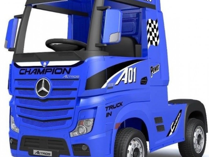 Ηλεκτροκίνητο Παιδικό Φορτηγό Mercedes Benz Actros Licensed 12V με Δερμάτινο Κάθισμα και Λάστιχα Τύπου Αυτοκινήτου Μπλε