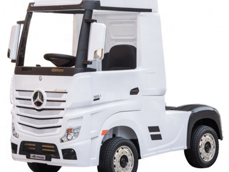 Ηλεκτροκίνητο Παιδικό Φορτηγό Mercedes Benz Actros Licensed 12V με Δερμάτινο Κάθισμα και Λάστιχα Τύπου Αυτοκινήτου Λευκό