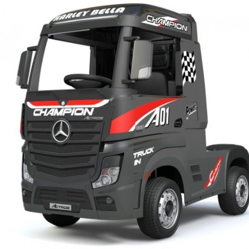 Ηλεκτροκίνητο Παιδικό Φορτηγό Mercedes Benz Actros Licensed 12V με Δερμάτινο Κάθισμα και Λάστιχα Τύπου Αυτοκινήτου μαύρο