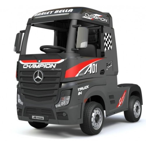 Ηλεκτροκίνητο Παιδικό Φορτηγό Mercedes Benz Actros Licensed 12V με Δερμάτινο Κάθισμα και Λάστιχα Τύπου Αυτοκινήτου μαύρο