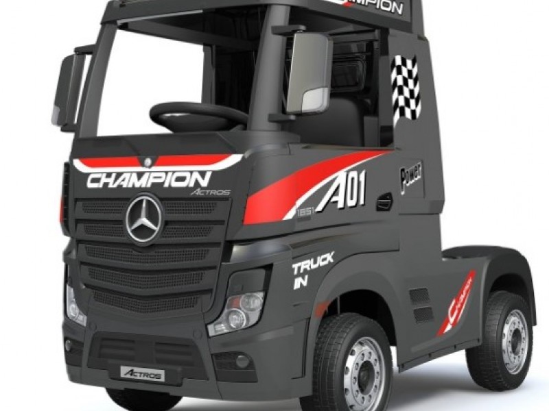 Ηλεκτροκίνητο Παιδικό Φορτηγό Mercedes Benz Actros Licensed 12V με Δερμάτινο Κάθισμα και Λάστιχα Τύπου Αυτοκινήτου μαύρο