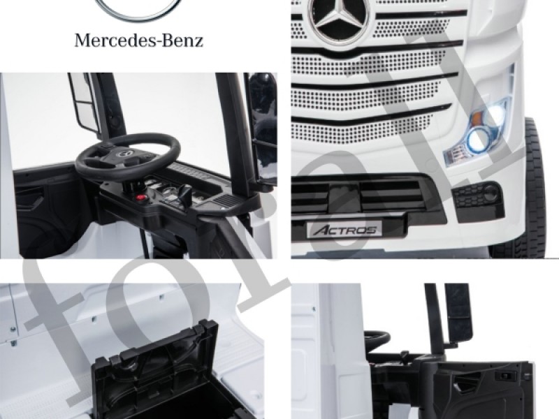 Ηλεκτροκίνητο Παιδικό Φορτηγό Mercedes Benz Actros Licensed 12V με Δερμάτινο Κάθισμα και Λάστιχα Τύπου Αυτοκινήτου Λευκό
