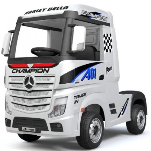 Ηλεκτροκίνητο Παιδικό Φορτηγό Mercedes Benz Actros Licensed 12V με Δερμάτινο Κάθισμα και Λάστιχα Τύπου Αυτοκινήτου Λευκό