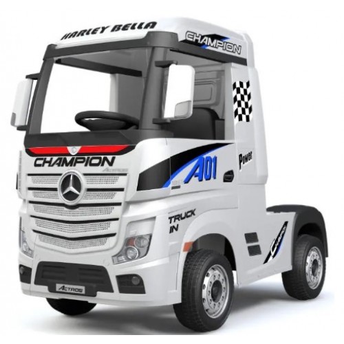 Ηλεκτροκίνητο Παιδικό Φορτηγό Mercedes Benz Actros Licensed 12V με Δερμάτινο Κάθισμα και Λάστιχα Τύπου Αυτοκινήτου Λευκό