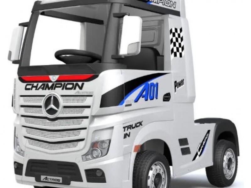 Ηλεκτροκίνητο Παιδικό Φορτηγό Mercedes Benz Actros Licensed 12V με Δερμάτινο Κάθισμα και Λάστιχα Τύπου Αυτοκινήτου Λευκό