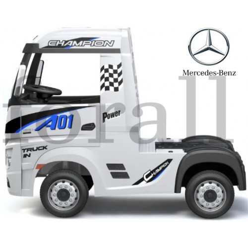 Ηλεκτροκίνητο Παιδικό Φορτηγό Mercedes Benz Actros Licensed 12V με Δερμάτινο Κάθισμα και Λάστιχα Τύπου Αυτοκινήτου Λευκό