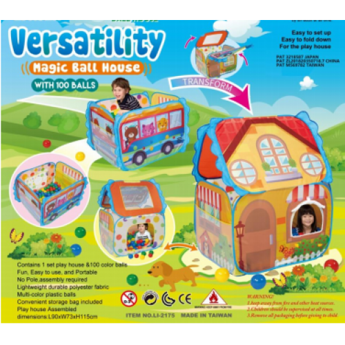 Παιδικός Παιδότοπος Παιχνιδιού Versatility Magic Ball House 3 σε 1 με 100 μπαλάκια