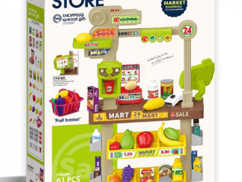 Παιδικό παιχνίδι μίμησης Super Market 61 τεμαχίων με αξεσουάρ, ταμείο, ζυγαριά και ράφια