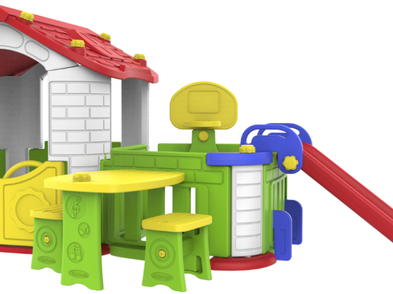 Πλαστικό παιδικό Σπιτάκι ToyMonarch με Κήπου, Τσουλήθρα, Μπασκέτα και τραπεζάκι με καρέκλες Πράσινο