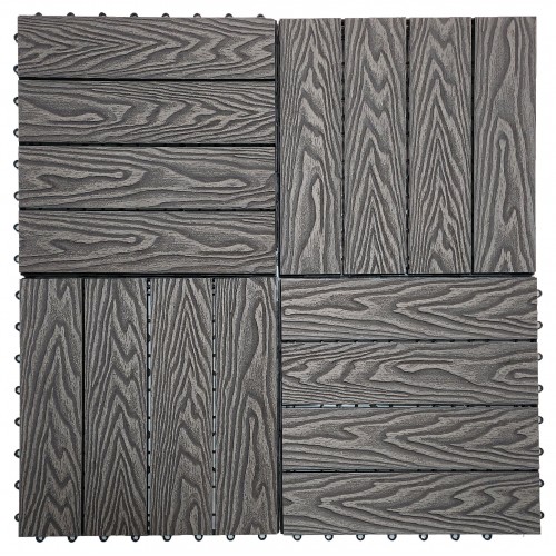 Πλακάκι για Δάπεδο Κήπου εξωτερικού χώρου Decking Tiles από WPC 30x30cm Γκρι με όψη 3D ξύλου