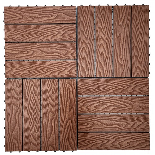 Πλακάκι για Δάπεδο Κήπου εξωτερικού χώρου Decking Tiles από WPC 30x30cm Καφέ με όψη 3D ξύλου