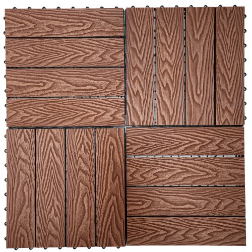 Πλακάκι για Δάπεδο Κήπου εξωτερικού χώρου Decking Tiles από WPC 30x30cm Καφέ με όψη 3D ξύλου