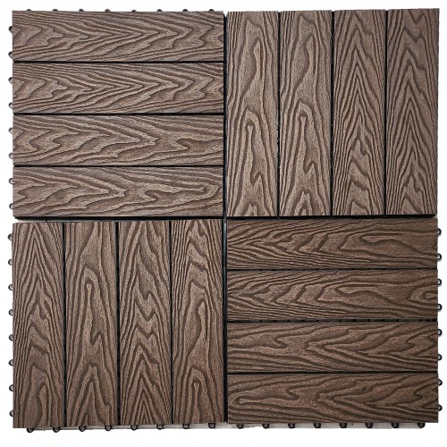 Πλακάκι για Δάπεδο Κήπου εξωτερικού χώρου Decking Tiles από WPC 30x30cm Καφέ Σκούρο με όψη 3D ξύλου