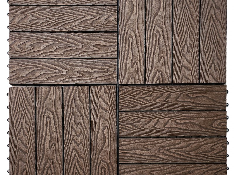 Πλακάκι για Δάπεδο Κήπου εξωτερικού χώρου Decking Tiles από WPC 30x30cm Καφέ Σκούρο με όψη 3D ξύλου